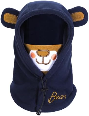 PHOGARY Balaclava for Kids Warm Thermal Fleece Scarf 3D Animal Face Cover Winter Hood Hat Neck Warmer for Children (47-52cm Dark Blue)