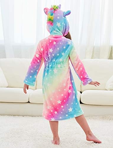 Piefry Unicorn Dressing Gown For Girls - Soft Hooded Robe Sleepwear With Slippers Gifts For Girls