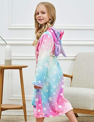 Piefry Unicorn Dressing Gown For Girls - Soft Hooded Robe Sleepwear With Slippers Gifts For Girls