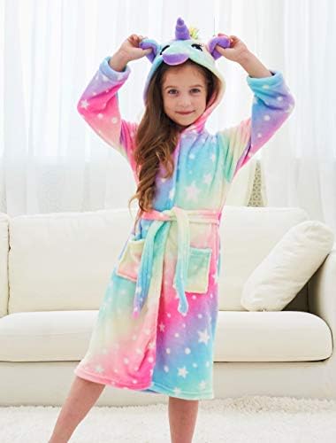 Piefry Unicorn Dressing Gown For Girls - Soft Hooded Robe Sleepwear With Slippers Gifts For Girls