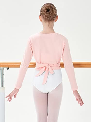 PLIKSUVER Girls Dance Wrap Top Ballet Cardigan Cotton Crossover Long Sleeve For Kids Womens