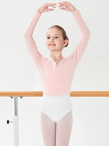 PLIKSUVER Girls Dance Wrap Top Ballet Cardigan Cotton Crossover Long Sleeve For Kids Womens
