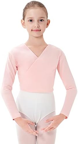PLIKSUVER Girls Dance Wrap Top Ballet Cardigan Cotton Crossover Long Sleeve for Kids Womens