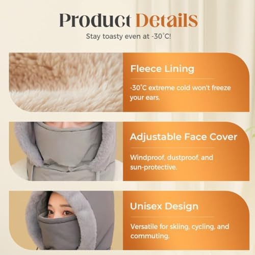 Plush-Lined Thickened Thermal Hat With Face Mask For Men And Women Fleece Balaclava Windproof Ski Cold Winter Scarf Warm