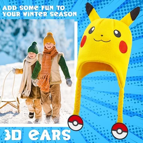 Pokemon Beanie Hat For Kids Anime Warm Knitted Winter Hat Pikachu Gengar Eeevee For School Travel Days Out Cosy Gifts For Gamers