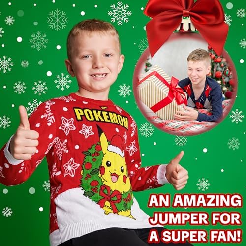 Pokemon Boys Christmas Jumper Cosy Knitted Xmas Sweater - Gifts For Boys
