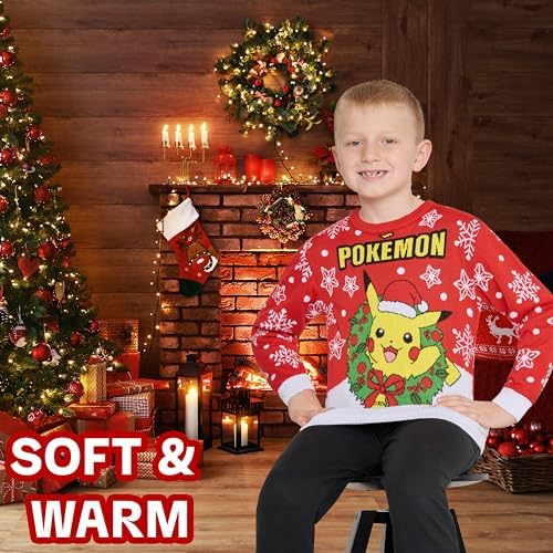 Pokemon Boys Christmas Jumper Cosy Knitted Xmas Sweater - Gifts For Boys