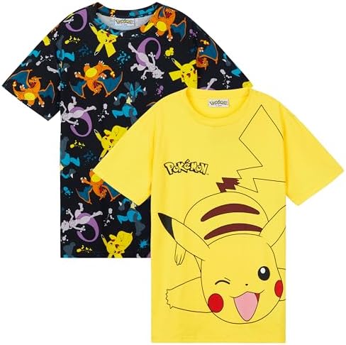 Pokemon Boys Crew Neck T-Shirts Soft Breathable Material Pack of 2 - Boys Gifts