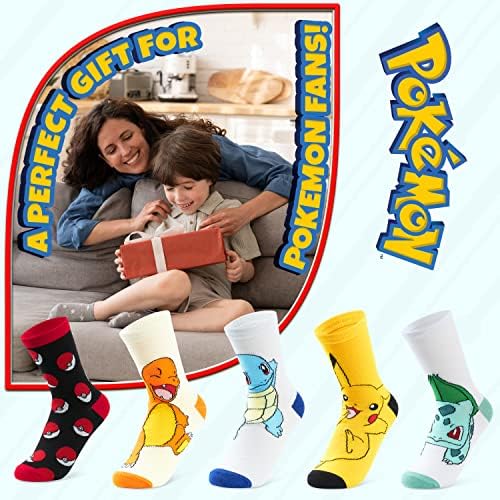 Pokemon Boys Socks 5 Pack Pikachu Ankle Socks Stretchy Breathable Crew Socks For Boys Girls Teenagers Women - Sizes 11-6 - Pokemon Gifts