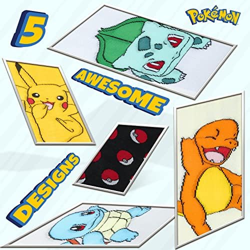 Pokemon Boys Socks 5 Pack Pikachu Ankle Socks Stretchy Breathable Crew Socks For Boys Girls Teenagers Women - Sizes 11-6 - Pokemon Gifts