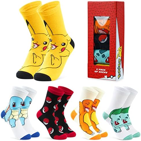 Pokemon Boys Socks 5 Pack Pikachu Ankle Socks Stretchy Breathable Crew Socks for Boys Girls Teenagers Women - Sizes 11-6 - Pokemon Gifts