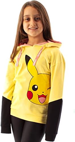 Pokemon Hoodie For Girls Kids Yellow Pikachu Hooded Jumper Sweater Gamer Gifts Clothing Merchandise 7-8 Years