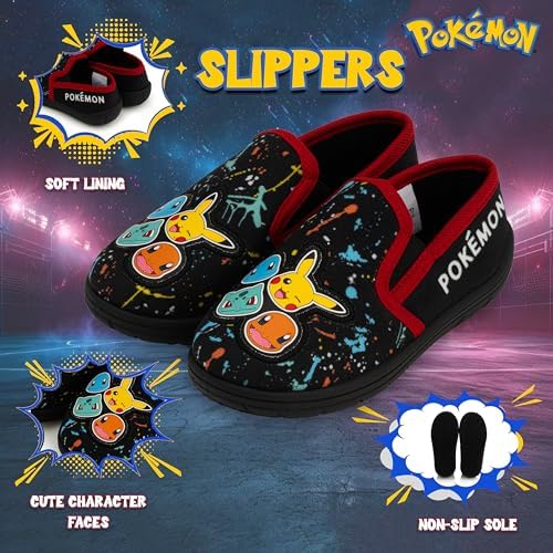 Pokémon Kids Slippers – House Shoes Pikachu Design – Boys Indoor Footwear With Anti-Slip Sole – UK Sizes 9 To 3