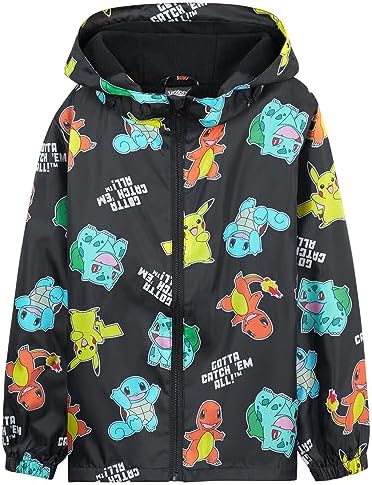 Pokemon Kids Waterproof Jacket - Fleece Lined Rain Coat - Pikachu Official Merchandise - 4-14 Years Kids Teenagers