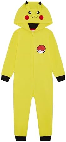 Pokémon Official Boys or Girls Hooded Onesie Pikachu Charmander Gengar Eevee Snorlax Squirtle Age 3-12 Years