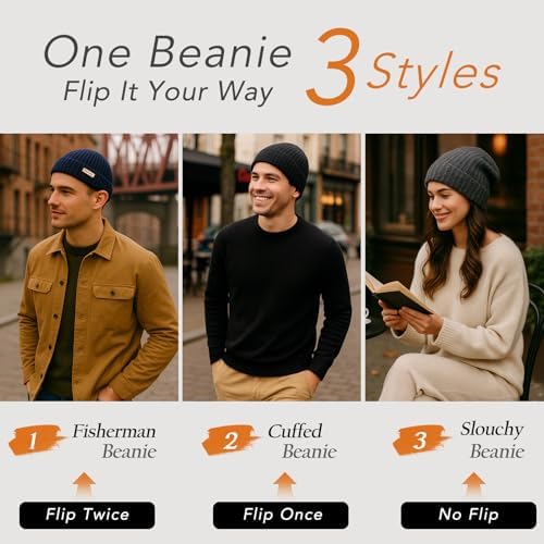 PolarWool™ 100 % Merino Wool L/XL/XXL Fisherman Beanie Watch Cap Single Layer 3 Styles Warm Winter Knit Hat For Men Women