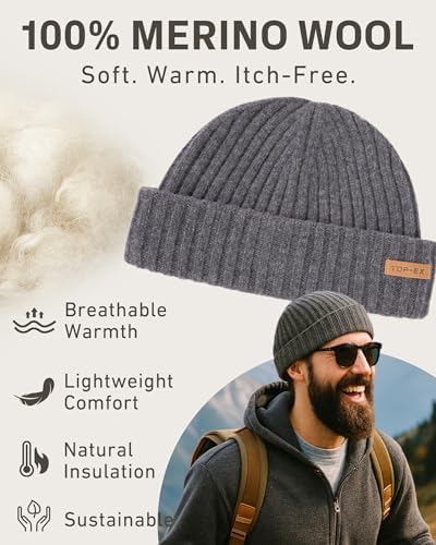 PolarWool™ 100 % Merino Wool L/XL/XXL Fisherman Beanie Watch Cap Single Layer 3 Styles Warm Winter Knit Hat For Men Women
