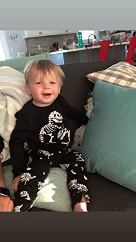 Popshion Boys Pyjamas Dinosaur Glow In The Dark Cotton Pjs Sets Toddler Long Sleeve Sleepwear 2 Piece Christmas Nightwear 2-10 Years