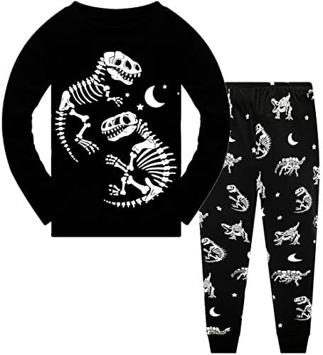 Popshion Boys Pyjamas Dinosaur Glow in the Dark Cotton Pjs Sets Toddler Long Sleeve Sleepwear 2 Piece Christmas Nightwear 2-10 Years