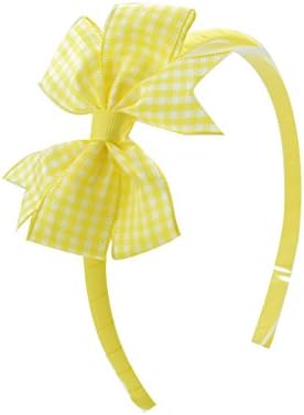 PrettyBoutique Girls Flat Fan Bow School Gingham Alice Band Headband (Yellow)