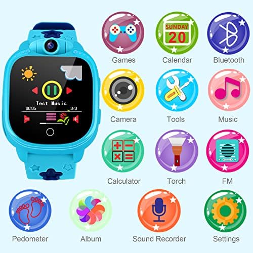 PROGRACE Kids Smart Watch Digital Camera Watch With Games Music Player Pedometer Step Count FM Radios Flashlights And 1.54'' Touch LCD For Boys Birthday Consumer Electronics Toys