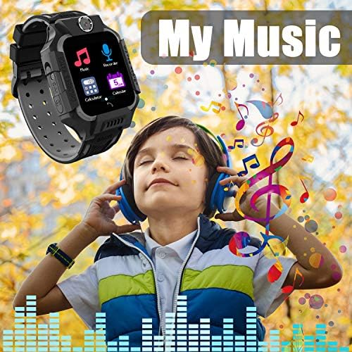 PTHTECHUS Kids Smartwatch For Boys Girls Phone Games Video Smart Watch For Kids Children With Pedometer Camera Music Player SOS Flashlight Birthday Gift (Black)