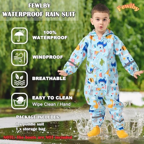 Puddle Suit Waterproof Suit Kids All In One Waterproof Overalls Boys Girls Rain Suit Cartoon Muddy Suit One Piece Raincoat Hoodie Rainwear For 1-10 Years