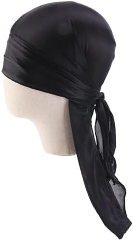 PUOKOTUL 2 X Durag Turban Headwraps With Long Tail For Children Unisex Silk Hat Headbands Wide Straps For Children Nior One Size