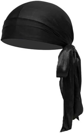 PUOKOTUL 2 X Durag Turban Headwraps With Long Tail For Children Unisex Silk Hat Headbands Wide Straps For Children Nior One Size