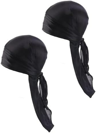 PUOKOTUL 2 x Durag Turban Headwraps with Long Tail for Children Unisex Silk Hat Headbands Wide Straps for Children Nior One size