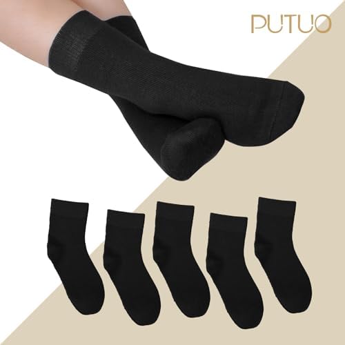PUTUO Boys Girls School Socks: Soft Viscose From Bamboo – Seamless & Breathable – Kids Crew Socks For Children Aged 2-14 Years Everyday 5 Pairs