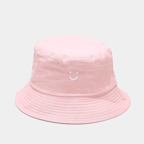 PythJooh 1PC Girls Boys Embroidered Smile Face Bucket Hat Kids Reversible Sun Hat Foldable Beach Hats Outdoor Caps For 2-8Years