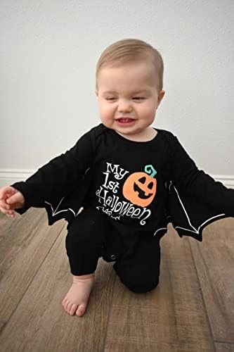 PythJooh Baby Boy Girl My 1st Halloween Outfits Unisex Baby One-piece Long Sleeve Bat Romper Jumpsuit With Hat Clothing Set For 0-18Months
