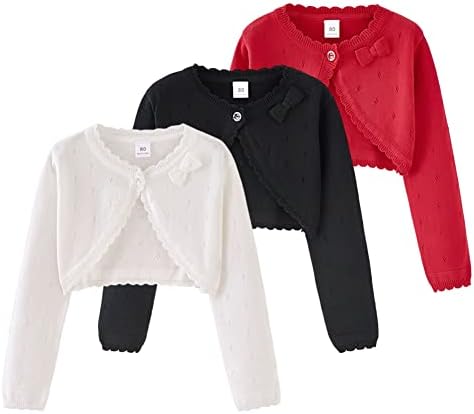 PythJooh Baby Girl Long Sleeve Bolero Shrug Cardigan Kids One-Button Knitted Bolero Sweatshirt Coats 1-9Years