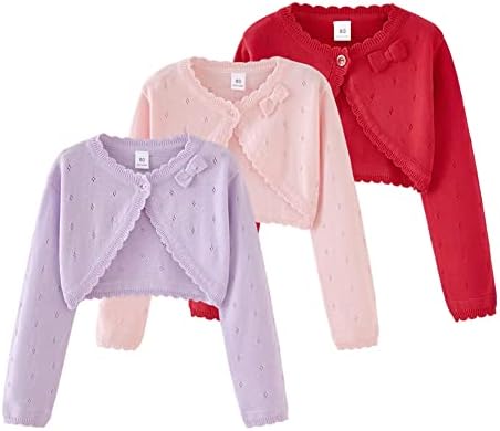 PythJooh Baby Girl Long Sleeve Bolero Shrug Cardigan Kids One-Button Knitted Bolero Sweatshirt Coats 1-9Years
