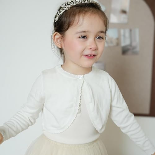 PythJooh Baby Girl Long Sleeve Bolero Shrugs Girls One-Button Plain Cotton Wedding Bolero Cardigan Knitted Coat For 1-13Years