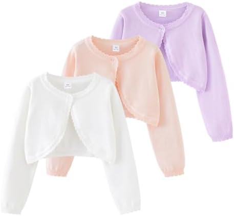 PythJooh Baby Girl Long Sleeve Bolero Shrugs Girls One-Button Plain Cotton Wedding Bolero Cardigan Knitted Coat For 1-13Years