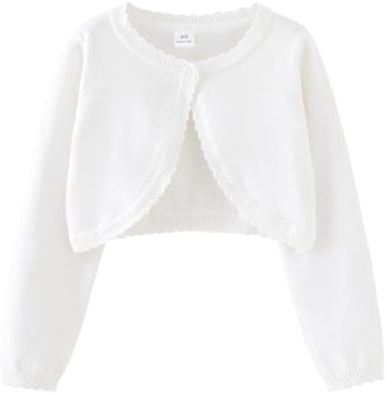 PythJooh Baby Girl Long Sleeve Bolero Shrugs Girls One-Button Plain Cotton Wedding Bolero Cardigan Knitted Coat for 1-13Years