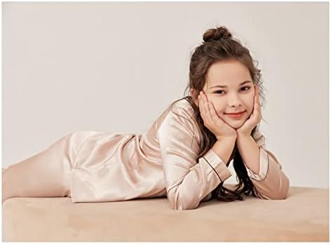 PythJooh Girls Satin Pyjamas Sets Girls Boys Long Sleeve Button-Down Pjs Set 2PCs Silky Nightwear Sleepwear For 3-13Years