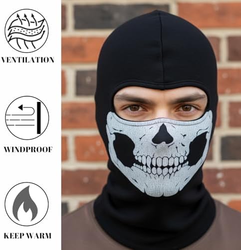 QhgPnt 2 Ghostface Masks Skull Balaclava For Cosplay Skull Mask Outdoor Sports Tactical Gear Halloween Winter Skiing Motorcycling Full Face Cover Black