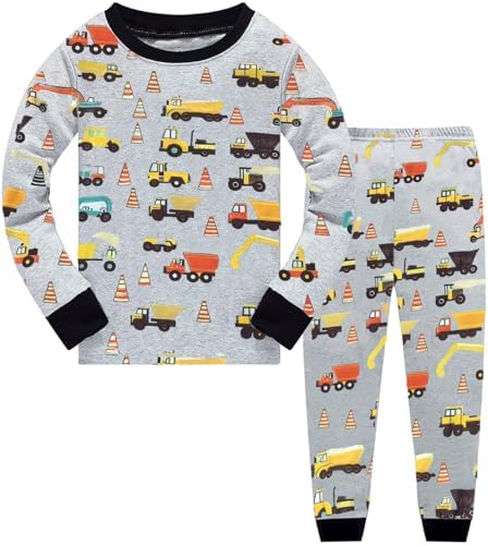 QHKEPW Boys Pyjamas Digger Monster Truck Dinosaur Kids Toddler Pjs Sets Cotton Long Sleeve Sleepwear 2 Piece Clothes Outfits Winter Nightwear 1-7 Years