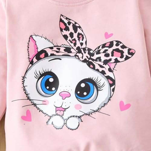 QHKEPW Girls Outfits Set Kids Clothes Cat Rainbow Love Heart Toddler Clothing Long Sleeve Sweatshirt T-Shirt Tops Leggings Trousers Round Neck 1-9 Years Old