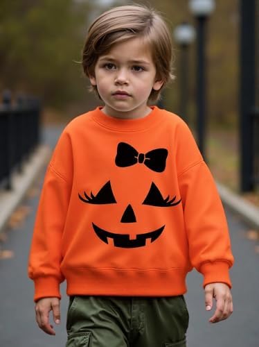 QHKEPW Halloween Boys Girls Jumper Ghost Monster Truck Pumkin Crusher Dinosaur Bat Kids Sweatshirt Toddler Top Long Sleeve Round Neck Cotton Casual Clothes T Shirt 2-8 Years Old
