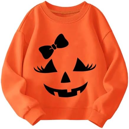 QHKEPW Halloween Boys Girls Jumper Ghost Monster Truck Pumkin Crusher Dinosaur Bat Kids Sweatshirt Toddler Top Long Sleeve Round Neck Cotton Casual Clothes T Shirt 2-8 Years Old