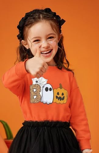 QHKEPW Halloween Boys Girls Jumper Glow In The Dark Ghost Monster Truck Pumkin Face Dinosaur Car Bat Kids Sweatshirt Toddler Top Long Sleeve Round Neck Cotton Casual Clothes T Shirt 2-8 Years Old