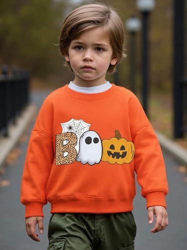 QHKEPW Halloween Boys Girls Jumper Glow In The Dark Ghost Monster Truck Pumkin Face Dinosaur Car Bat Kids Sweatshirt Toddler Top Long Sleeve Round Neck Cotton Casual Clothes T Shirt 2-8 Years Old