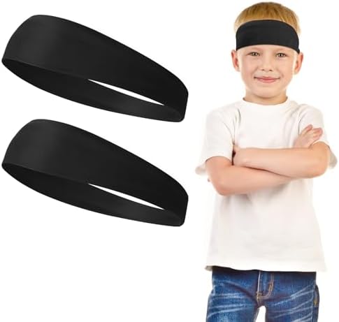 Qianyu 2 Pieces Sports Headbands for Kids Breathable Sweatbands Soft Humidity Wicking Elastic Sweat Soccer Baseball Hairbands Athletic Accessories for Toddlers Children Teenagers