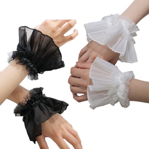 QishGO Removable Wrist Cuffs Flared Cuffs For For Hoodie Sweater False Sleeve Ornaments Detachable Sleeves Cuffs Tulle.White