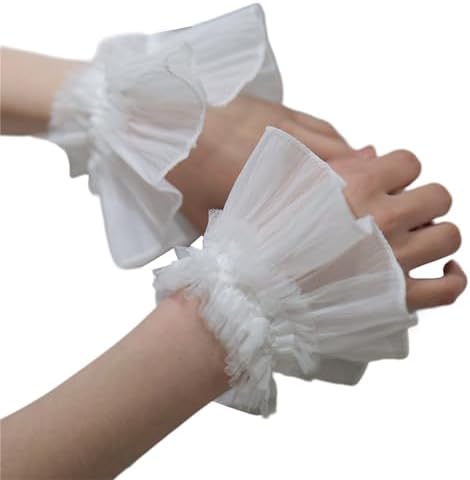 QishGO Removable Wrist Cuffs Flared Cuffs for For Hoodie Sweater False Sleeve Ornaments Detachable Sleeves Cuffs Tulle.White