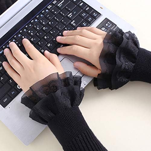 QishGO Women Sweet Fake Sleeves Double Layer Ruffles Lace Flared Cuffs Wrist Warmers